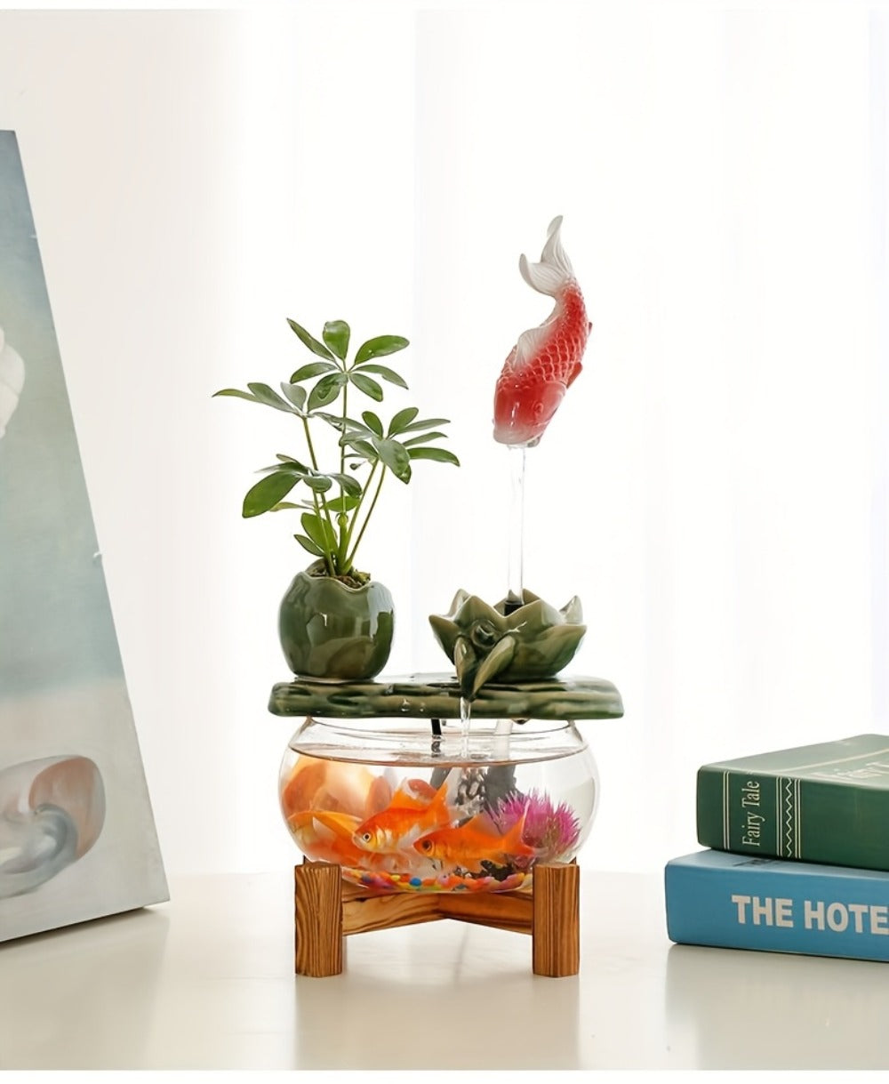USB Desktop Fish Waterfall Fountain with Glass Bowl – Relaxing Indoor Water Feature Tabletop Decor Zen Fountain Gift - product image 12