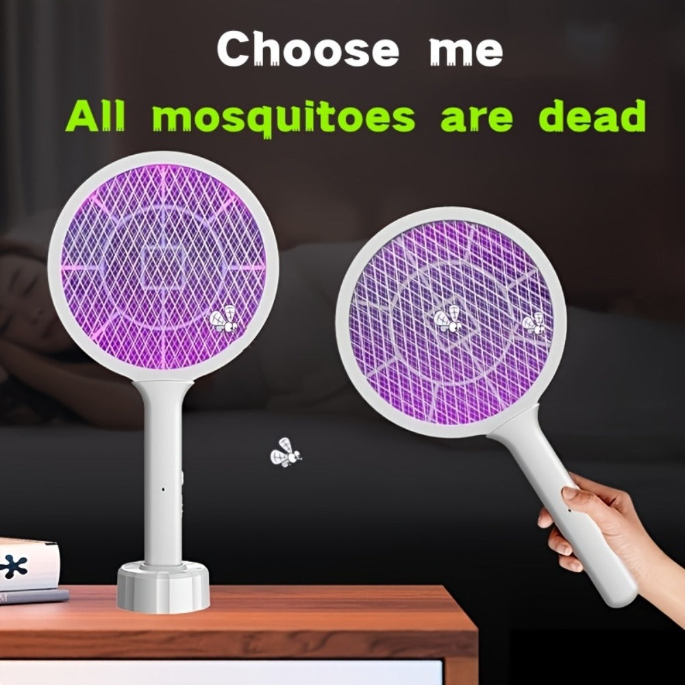 Electric Mosquito Swatter Racket Bug Zapper with LED Night Light & USB Charging, Handheld Insect Killer with Base Stand, Dual Mode Mosquito Lure Lamp for Home, Office & Outdoor Use - product image