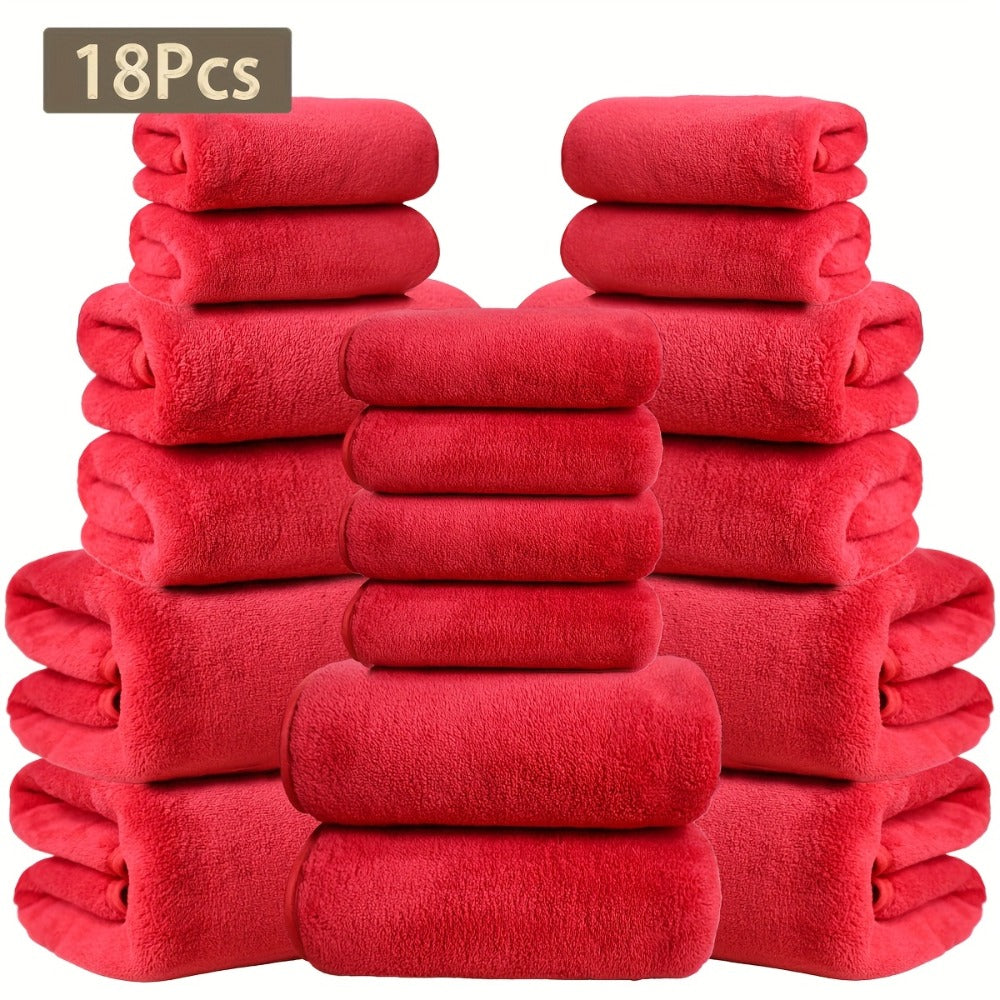 Coral Velvet Bath Towel Set 18pcs – 4 Bath Towels 4 Hand Towels 10 Washcloths Hotel Quality Soft Absorbent - product image 9