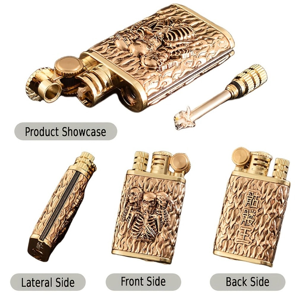 Kerosene Lighter 2-in-1 Permanent Match Flint Wheel Refillable – Golden Windproof Pocket Lighter with Built-In Match Strike, Unique Gift for Men, Father’s Day & Outdoor Use - product image 5