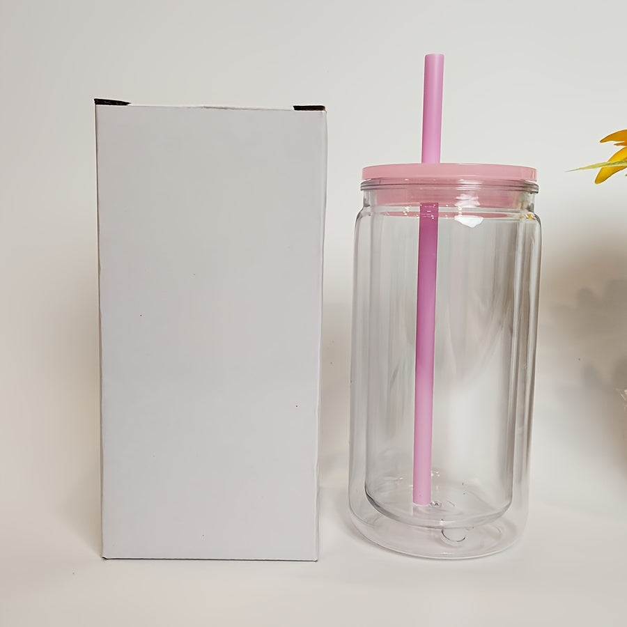 Clear Plastic Snow Globe Tumblers 16oz Double Wall Bulk Set 25 or 50 Cups Pre-Drilled Hole Colored Lid Straw for Iced Coffee Boba Soda Party DIY Customization - product image 4
