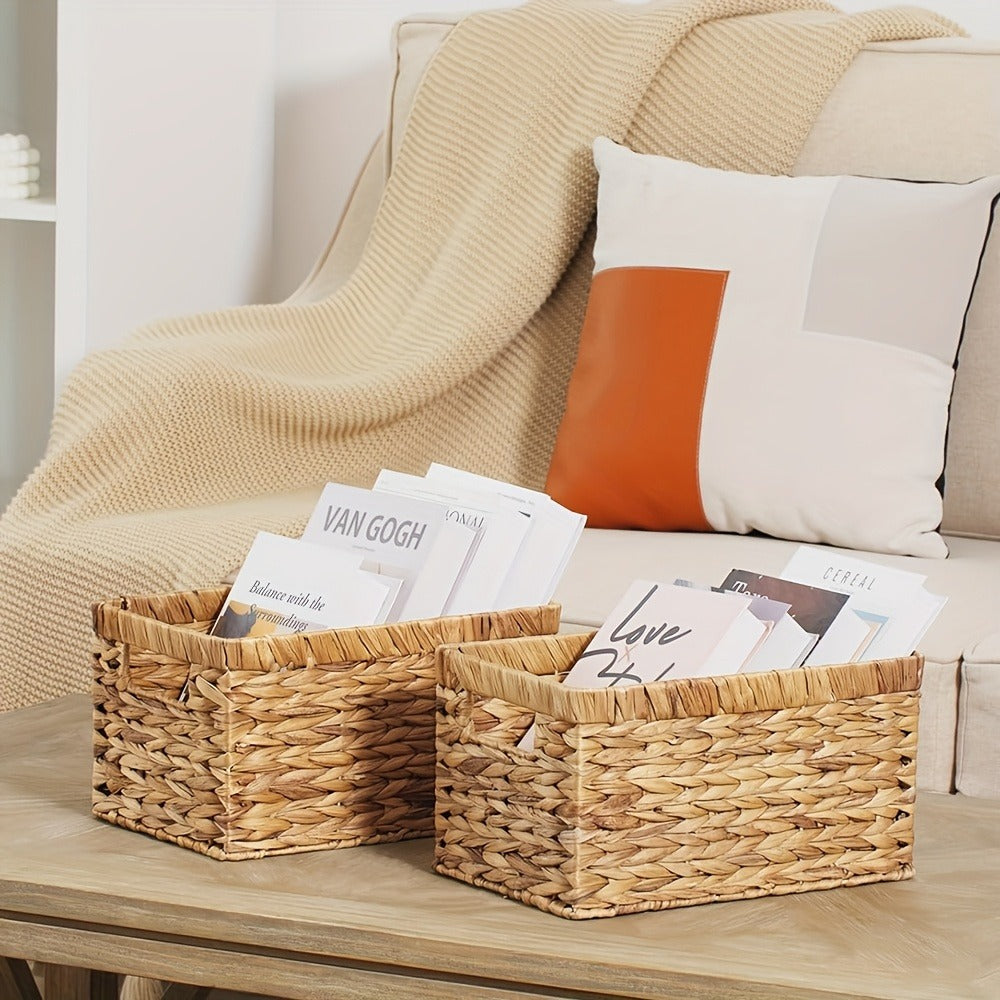 Wicker Storage Basket with Built-in Handle, Natural Rattan Boho Stackable Shelf Organizer Bin for Bathroom Bedroom Living Room Kitchen Closet Home Decor - product image 6