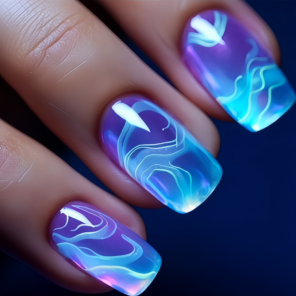 Green Glitter Press On Nails 216 Pieces 9 Packs – Medium Ballet Coffin False Nails with Lightning Bolt & Striped Bold Designs | Glossy Full Cover Removable Fake Nails for Women Gir - product image 4