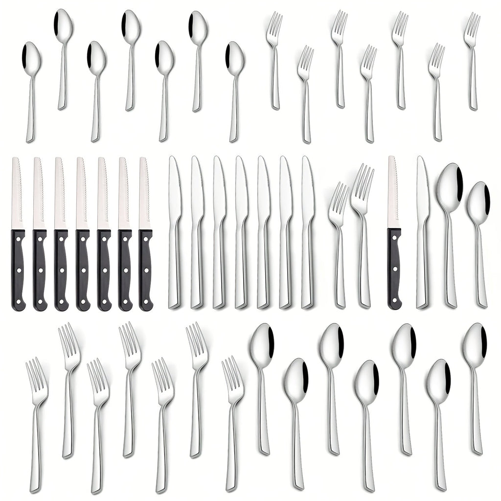 Stainless Steel Flatware Set 24/48 Piece with Steak Knives | Mirror Polished Silverware Set for 4/8 | Gifts & Outdoor Dining | Dishwasher Safe Cutlery Utensil - product image 2