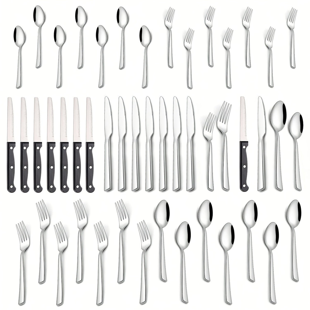 Stainless Steel Flatware Set 24/48 Piece with Steak Knives | Mirror Polished Silverware Set for 4/8 | Gifts & Outdoor Dining | Dishwasher Safe Cutlery Utensil Set with Forks Spoons Knives | Perfect for Weddings