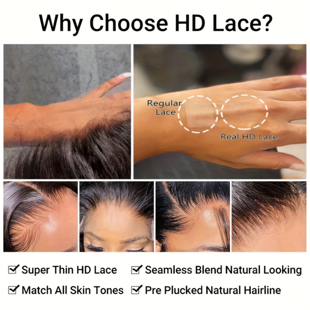 Put On and Go Wig 6x4.5 HD Lace Human Hair Straight 250% Density Glueless Pre-Plucked Pre-Cut Pre-Bleached Knots Long Straight Wig for Women 22-36 Inch Natural Black - product image 11