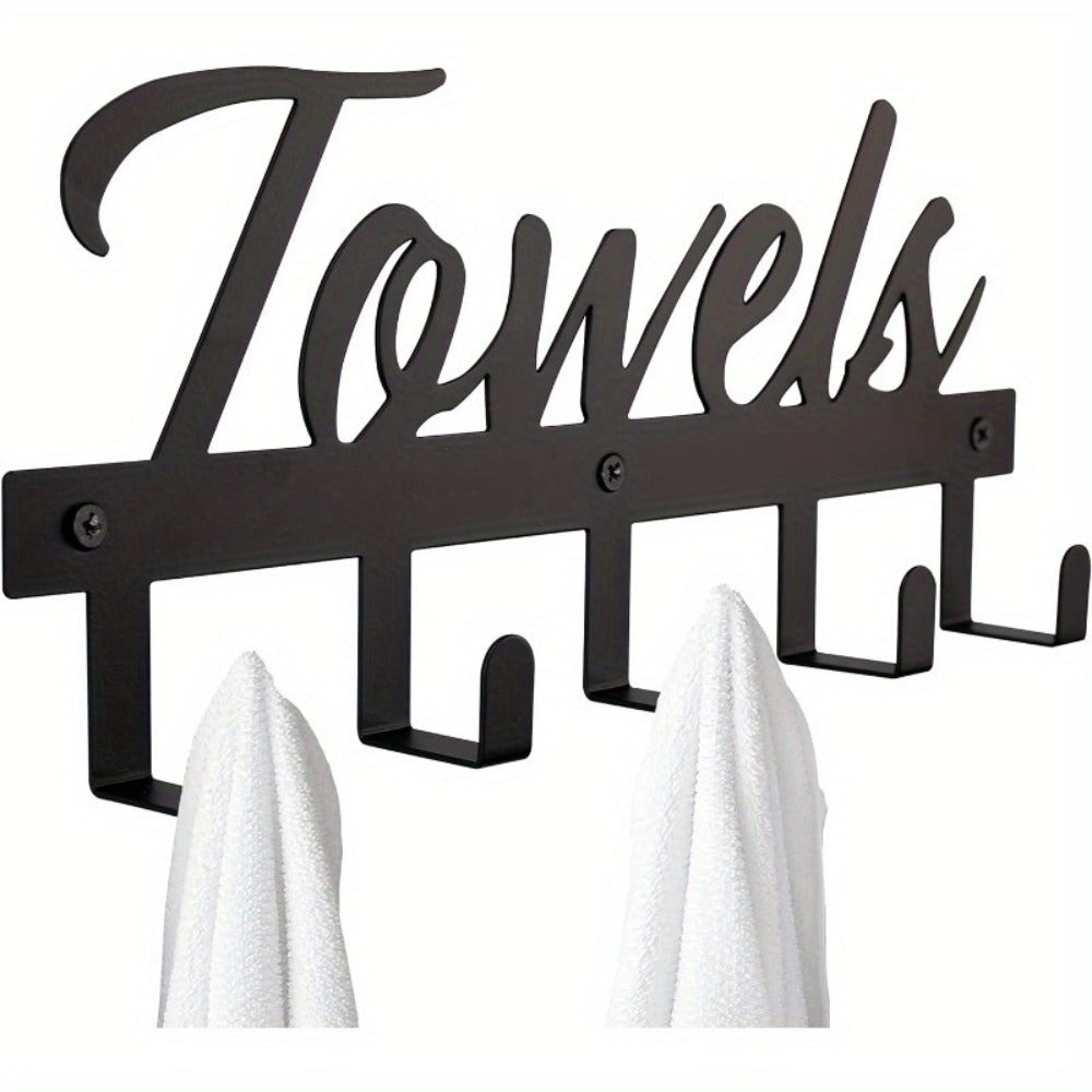 Wall Mount Towel Rack with 5 Hooks Farmhouse Bathroom Organizer Space Saving Towel Holder for Bathroom Kitchen Entryway Easy Install Rust Resistant - product image 3