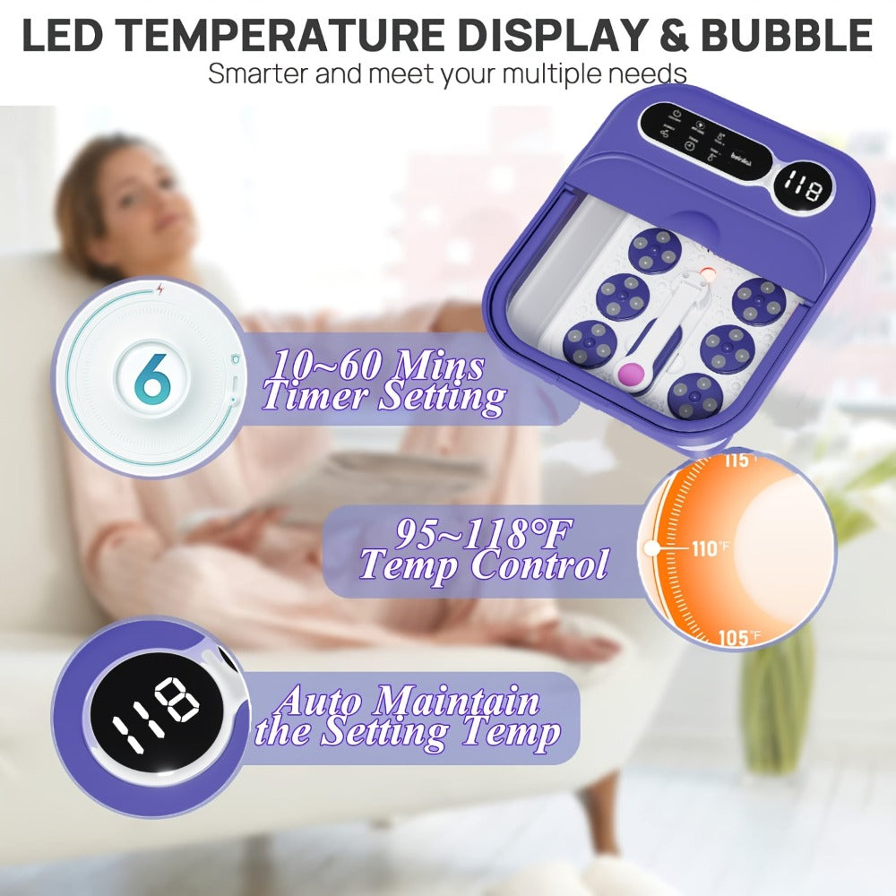 Foot Spa Massager Collapsible with Heater & Temperature Control – Foot Bath with Bubbles, 6 Massage Rollers, Vibration, Red Light Therapy & Auto Massage for Home Foot Care, Black B - product image 9