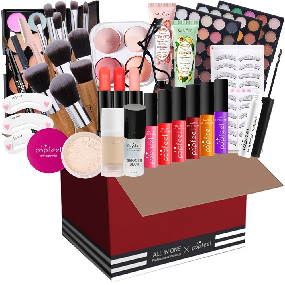POPFEEL Makeup Kit Full Face Set — Multi-Shade Eyeshadow Palette, Professional Brushes & Pigmented Lip Color, All-in-One Beauty Bundle for Everyday Glam, Special Occasions & Giftin - product image