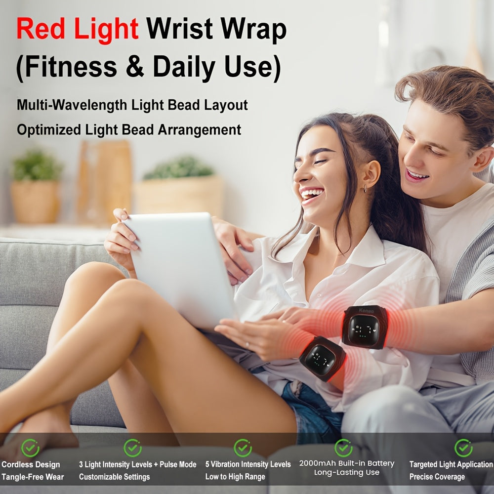 Infrared LED Wrist Brace with Vibration for Hand & Wrist Pain Relief, Adjustable Strap Fits Left & Right Hand, Unisex Wearable Recovery Device for Office & Daily Use – Red Light Therapy Wrist Wrap 660nm 850nm