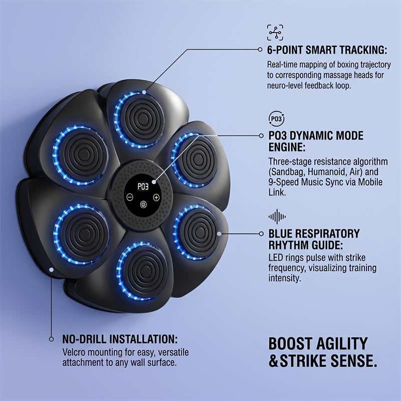 Wall-Mounted Wireless Boxing Machine with 9-Speed Adjustable Punch Trainer, Counter & LED Lights - Wireless Music Suitable for Home Gym, / Training, Free - product image 3