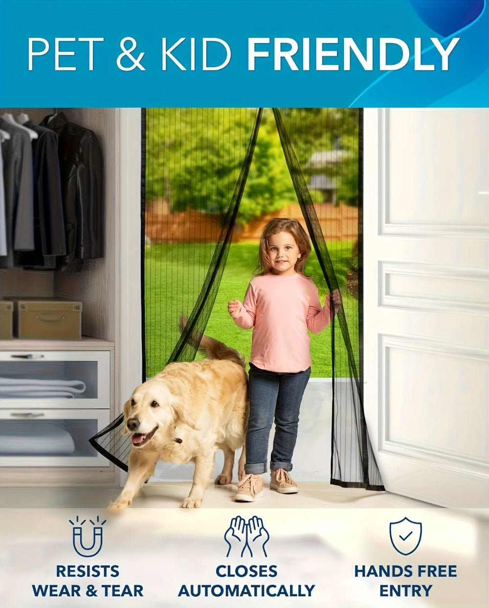 Magnetic Screen Door with Heavy Duty Metal Frame – Self-Closing Mesh Door Curtain, Insect-Proof Bug Screen with Frame Shackle, Easy Install for Indoor & Outdoor Doorways, Pet & Kid - product image 8