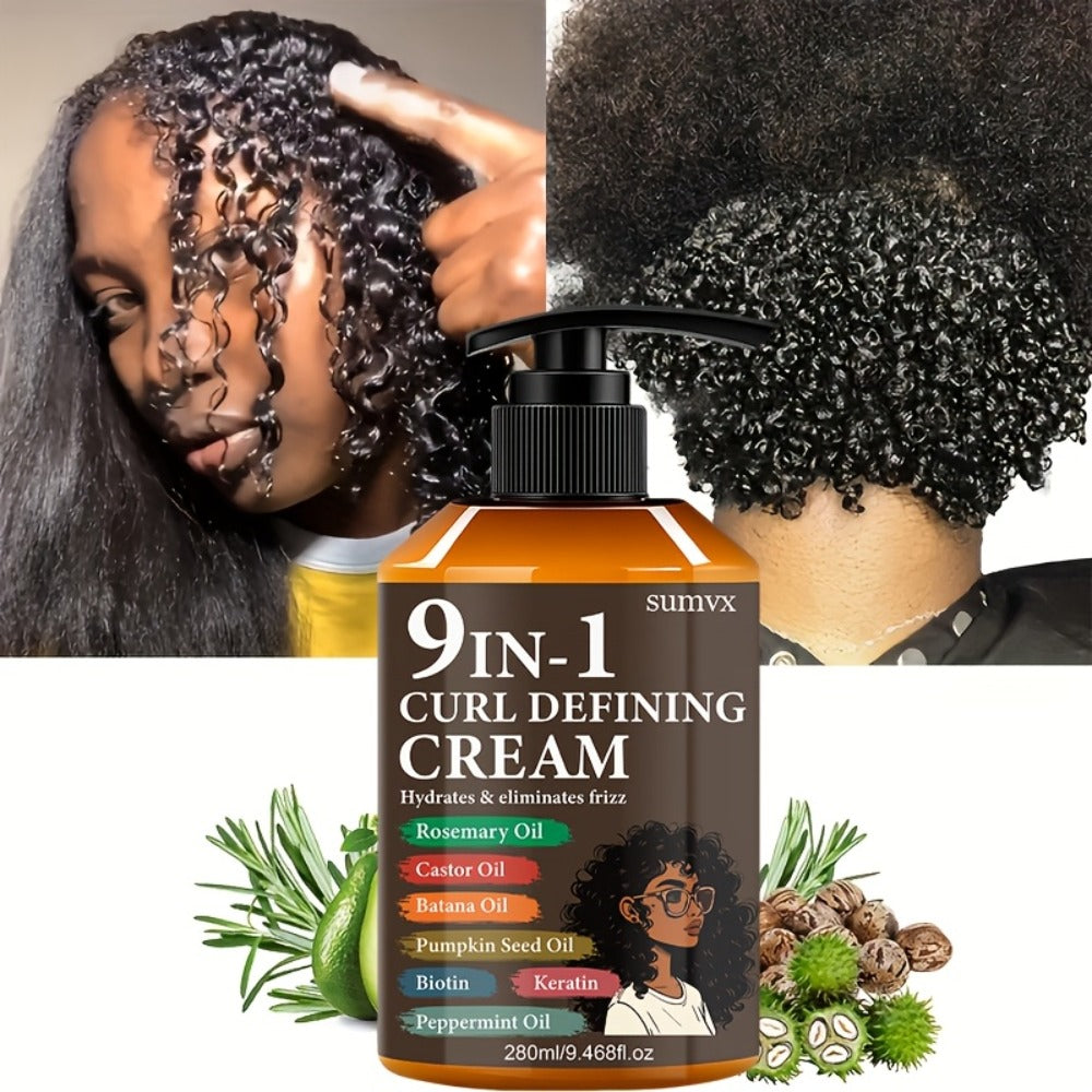 Curl Defining Cream 9-in-1 for Wavy Curly Hair 9.468 fl oz Frizz Control Moisturizing Long-Lasting Hold Non-Greasy Unisex Multi-Benefit Styling Cream Defined Bouncy Healthy-Looking - product image 7