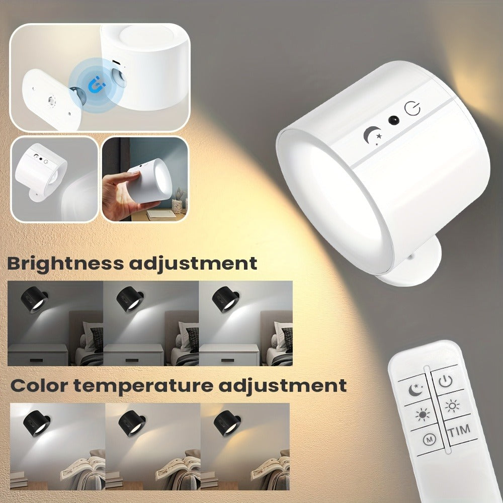 USB Rechargeable LED Wall Light 2 Pack – 360° Rotating Magnetic Ball Touch Control Reading Lamp with 3 Color Temps – Wireless Wall Mounted or Desktop Light for Bedroom Living Room - product image 2