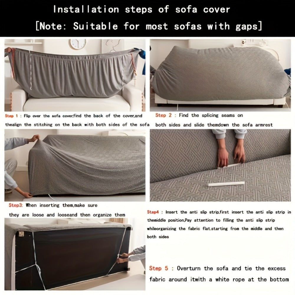 Sofa Cover Stretchy Washable Slipcover for 1 2 3 4 Seater Couch, Zigzag Textured Fabric, Scratch Slip Resistant Furniture Protector, Cream White Light Grey Dark Gray Coffee Brown - product image 6