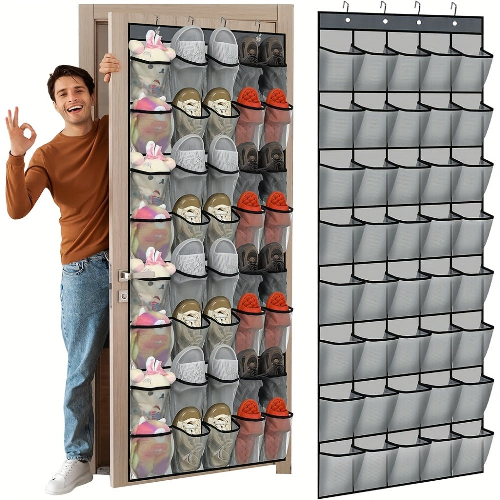 Over the Door Shoe Organizer 40 Pockets with 4 Hooks – Durable Fabric Hanging Shoe Storage for Closet, Entryway & Bedroom – Space-Saving Door Shoe Rack in Gray, White & Black - product image