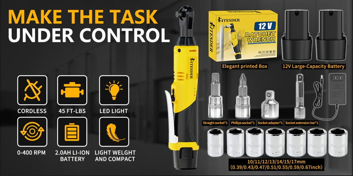 Electric Ratchet Wrench Set 12V Cordless with Lithium Battery – Fast Charge, Variable Speed Trigger, Socket Sleeves, for Automotive Repair, Screws & Nuts – Basic & Full Kit Options - product image 10