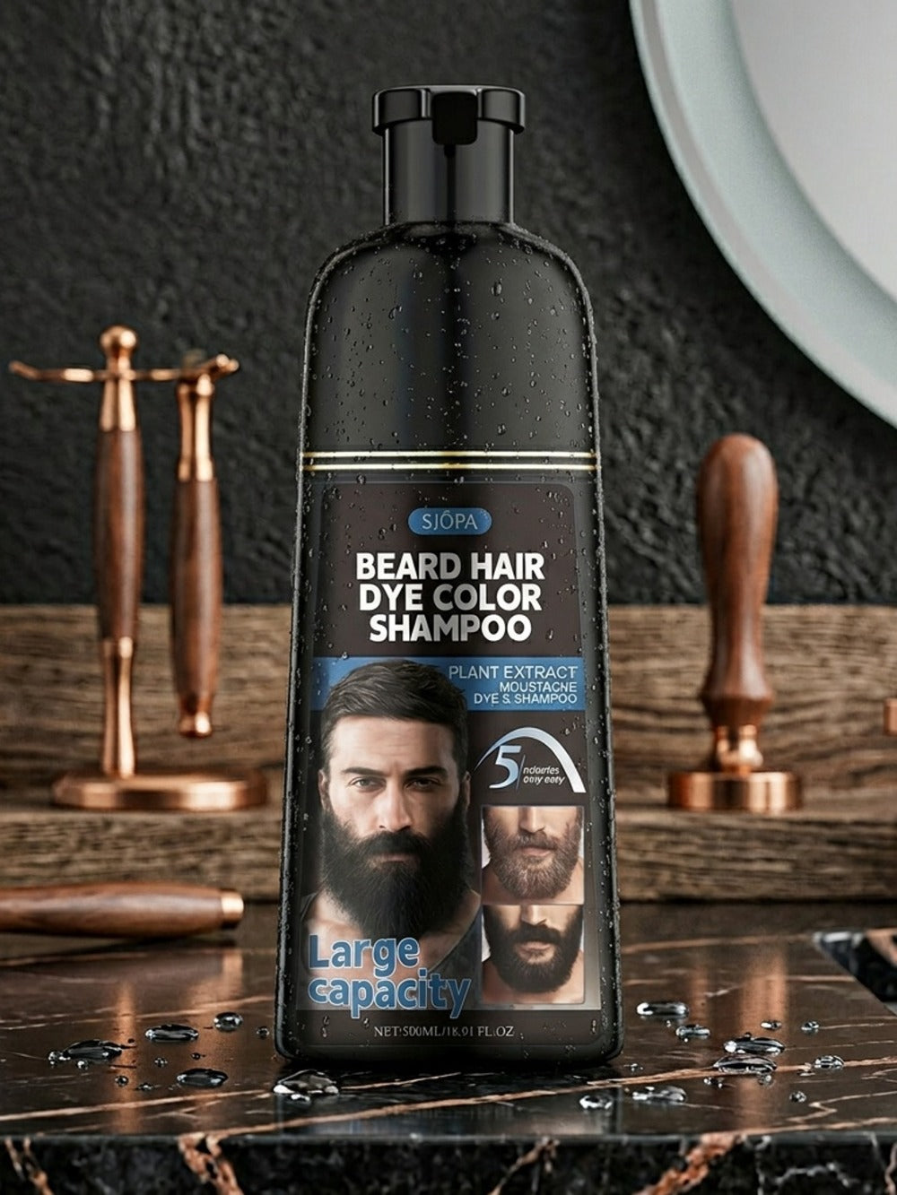 Men's Black Beard Dye 3-in-1 Hair & Beard Color Kit - Fast Blackening in 10-15 Minutes, Nourishing Skin-Safe Formula, Natural Look, Gray Coverage, Extra Large 500ml / 16.91oz - product image 7