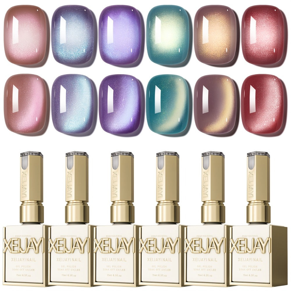 Magnetic Cat Eye Gel Nail Polish Set 6 Colors Aurora Dopamine Bubble Summer - Color Shifting Shiny Luster Soak-Off UV LED Salon Quality Nail Art Kit for Women Spring Summer Trendin - product image