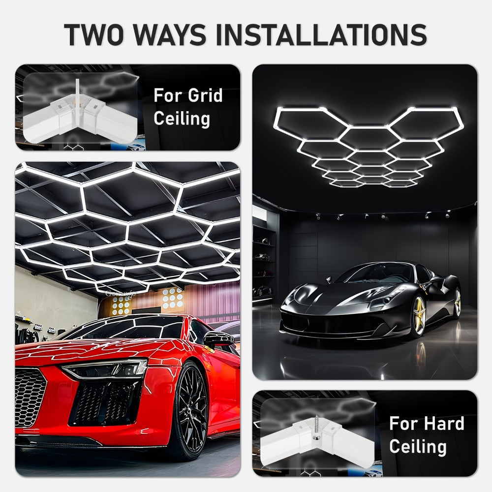 LED Hexagonal Garage Light 6500K – Super Bright Daylight White Shop Light 42W–620W for Auto Detailing, Warehouse, Workshop, Basement & Gym (1 to 32 Grids, Hex Frame Available) - product image 12