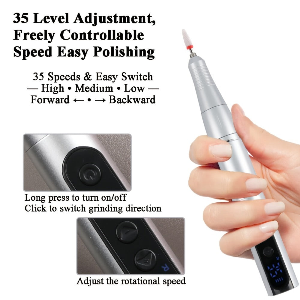 35000RPM Electric Nail Drill Rechargeable – Portable USB-Powered Low Noise Nail Efile for Manicure & Pedicure | Professional Cordless Nail Drill for Acrylic & Gel Nails, Gift for W - product image 2