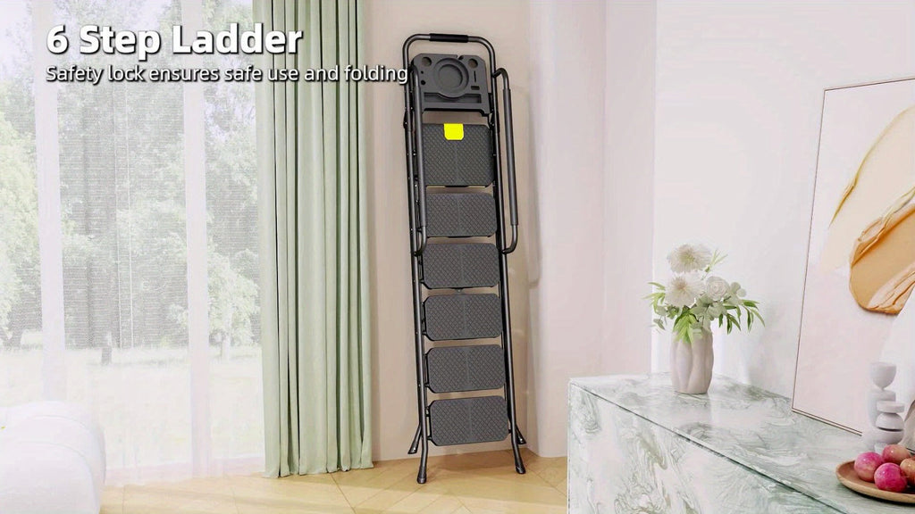 6 Step Ladder with Handrails & Tool Platform 800 LBS – Folding Step Stool Wide Pedal Steel Safety Ladder for Adults, Painting, Home, Garage & Outdoor Use – Auto Safety Lock, Compac - product image 8