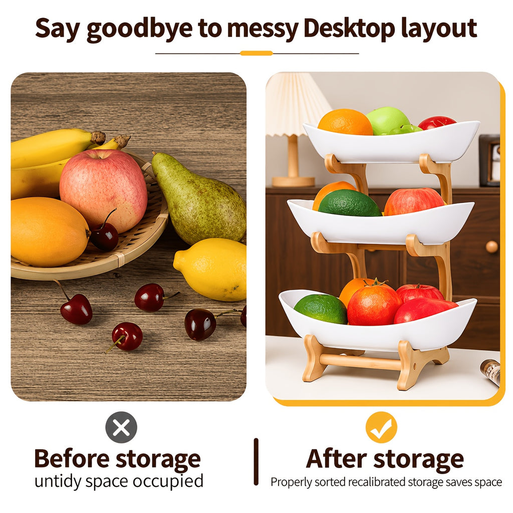 A Creative Two-Layer/Three-Layer Kitchen Fruit Basket, Large-Capacity Layered Fruit Basket, European-Style Dried Fruit Plate, Bamboo and Wood Frame, Household - product image 14