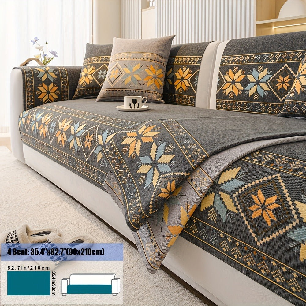 Chenille Sofa Slipcover 1pc Boho Vintage Style - Luxury Non-Slip Removable Four Seasons Universal Couch Cover | Armrest 1 2 3 4 Seater | Dark Gray Light Gray Blue | Living Room Hom - product image 11