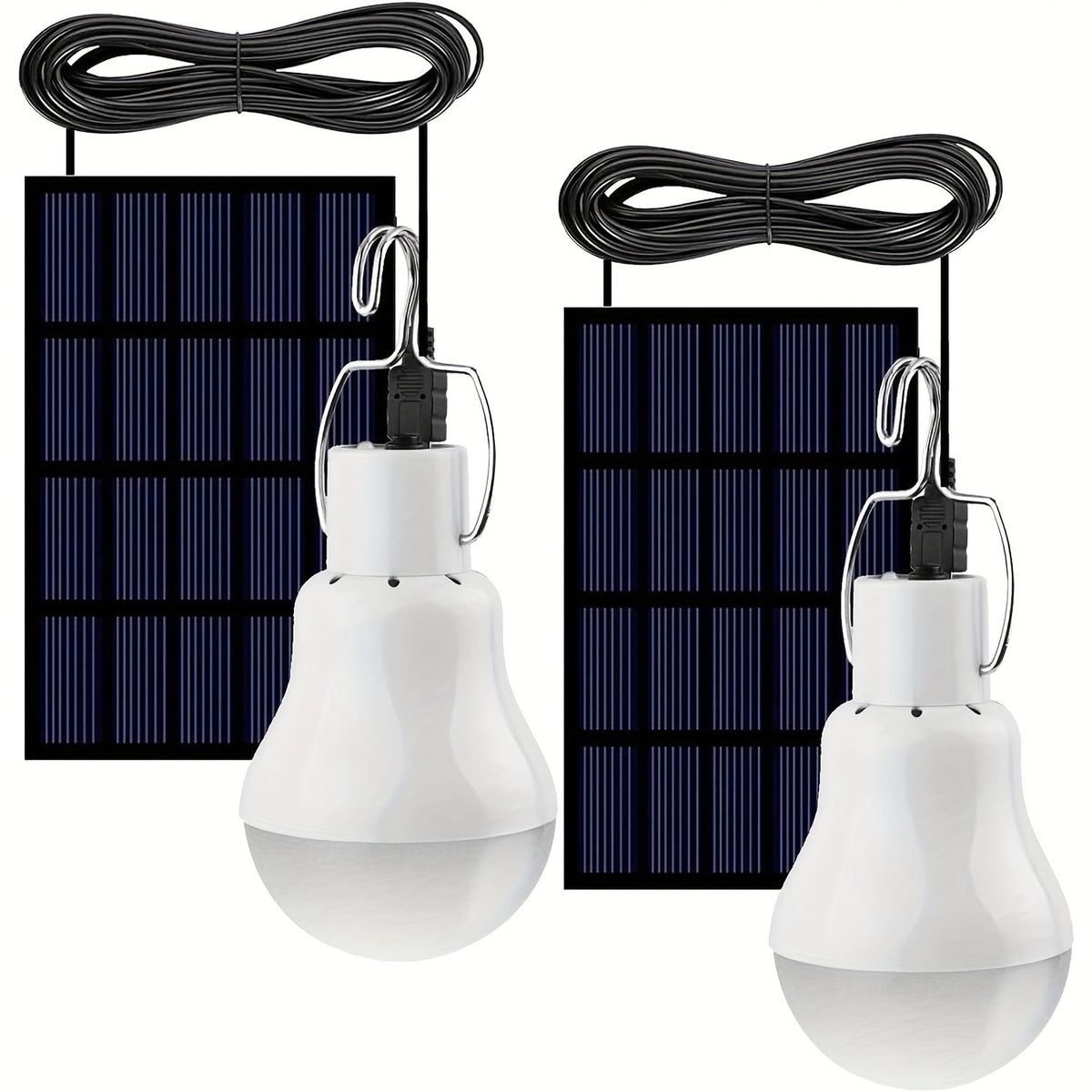 110 Lumen 12 LED, 800mAh Rechargeable, 6000K Daylight, Carry-along Hanging Lamp for Garden, Yard, Garage, Chicken Coop & Tent Camping, 2/4 Pack | Outdoor Solar Light Bulb with 3.5M Cable