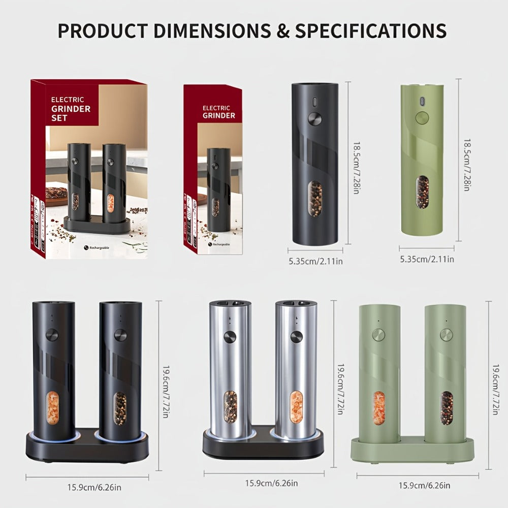 Electric Salt and Pepper Grinder Set – Rechargeable Automatic Mills with LED Light, Adjustable Coarseness & 3.72oz Capacity for Home Kitchen, BBQ, Restaurant & Outdoor Entertaining - product image 2