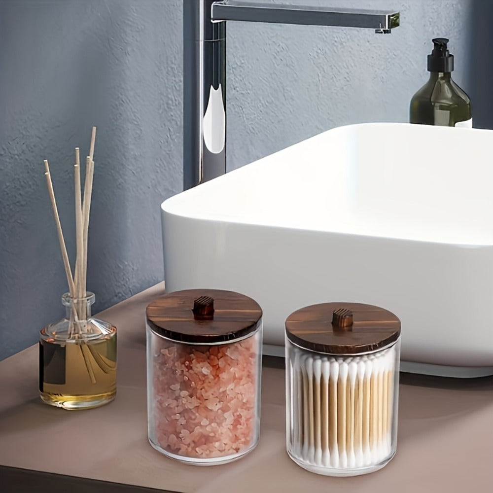 Glass Jars with Bamboo Lids 6 Piece Set – Sealed Dustproof Clear Glass Storage Containers for Bathroom Vanity, Cotton Swabs, Cosmetics, Spices & Kitchen – Airtight Eco-Friendly Org - product image 2