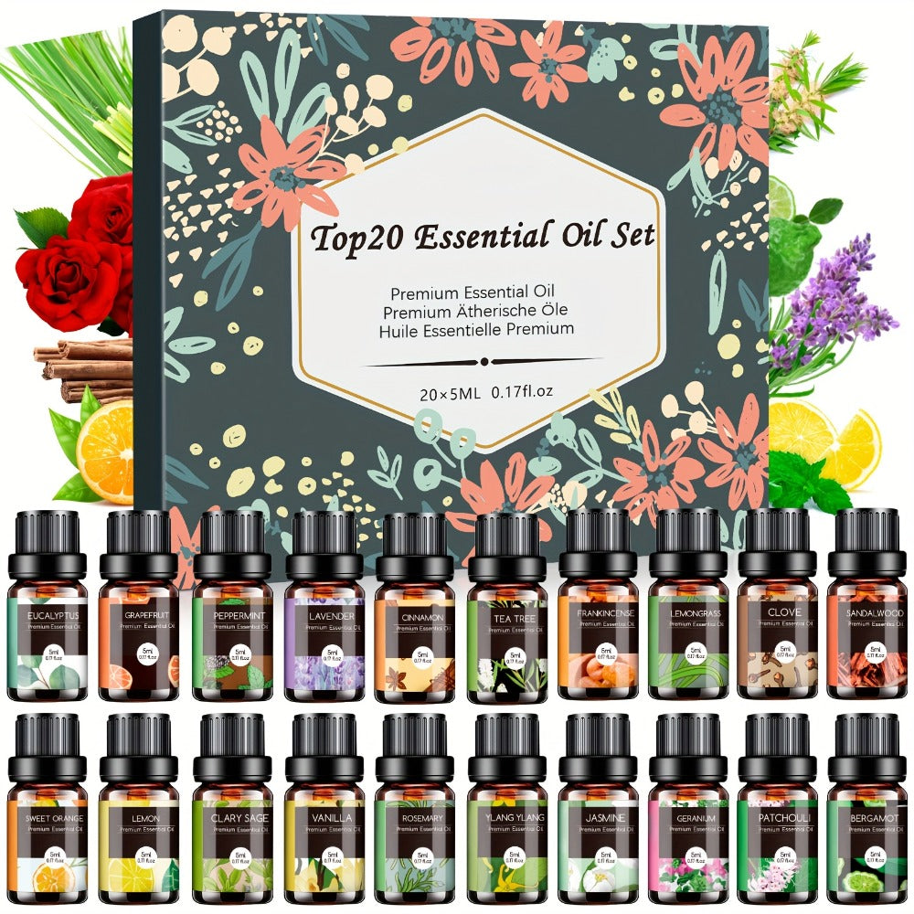Essential Oil Set – Pure Natural Aromatherapy Oils in Amber Glass Bottles for Diffuser & Humidifier, DIY Fragrance, Valentine's Day & Holiday Gift for Women, Girls, Friends & Famil - product image