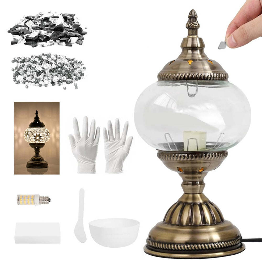 Moroccan Table Lamp Handmade DIY Turkish Lamp Dimmable Glass Metal Brass Bohemian Bedside Night Light with Remote for Bedroom Living Room Office Vintage Boho Home Decor Gift Multip - product image 7