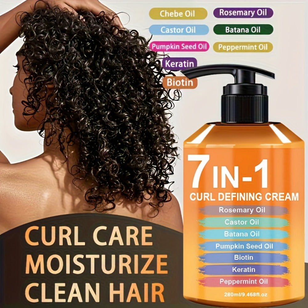 Curl Cream for Wavy & Curly Hair 7-in-1 Formula with Argan Oil & Rosemary Oil - Frizz Control, Long-Lasting Definition, Natural Fluffy Finish, All Curl Types, 280ml - product image