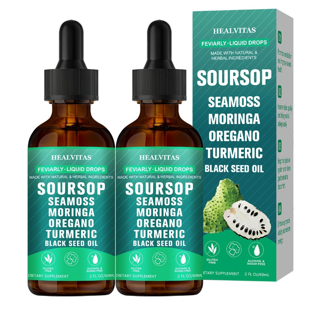 Soursop Bitters Liquid Drops 10-in-1 with Sea Moss Ashwagandha Moringa Turmeric Black Seed Oil — Plant-Based Immune & Energy Herbal Extract | Sugar-Free | 2.03 fl oz - product image 4