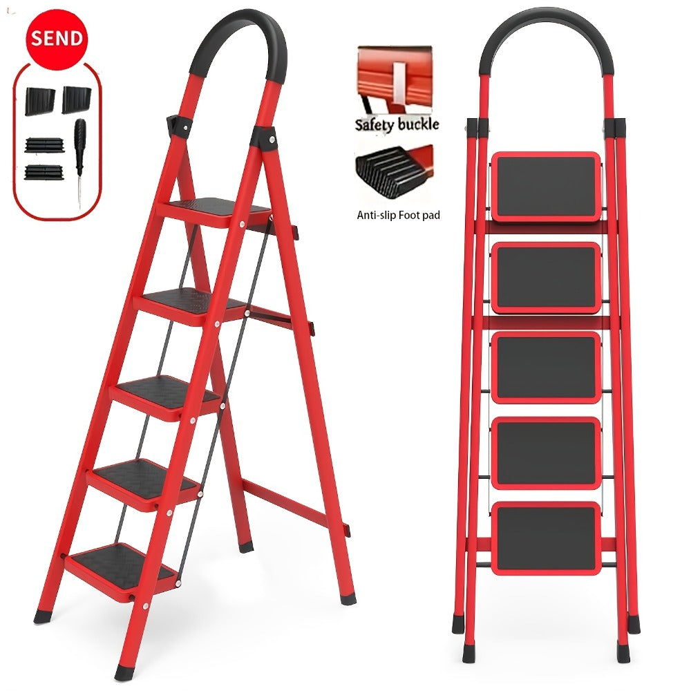 Folding Step Stool 5 Step 500 LBS Anti-Slip – No Assembly, One-Hand Fold, Soft Grip Handle, Wide Pedals, Auto Safety Lock, Portable Lightweight Ladder for Home, Kitchen, Bedroom &  - product image