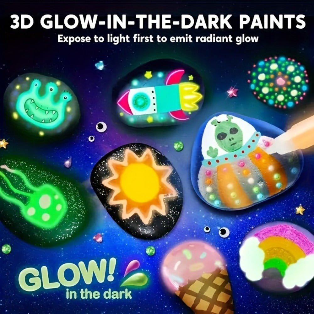 Graffiti Puzzle Outdoor Art Craft Activity Kit Non-Toxic Screen-Free Creative Birthday Party Gift for Boys Girls Ages 5+ – Stone Painting Set Glow in the Dark for Kids