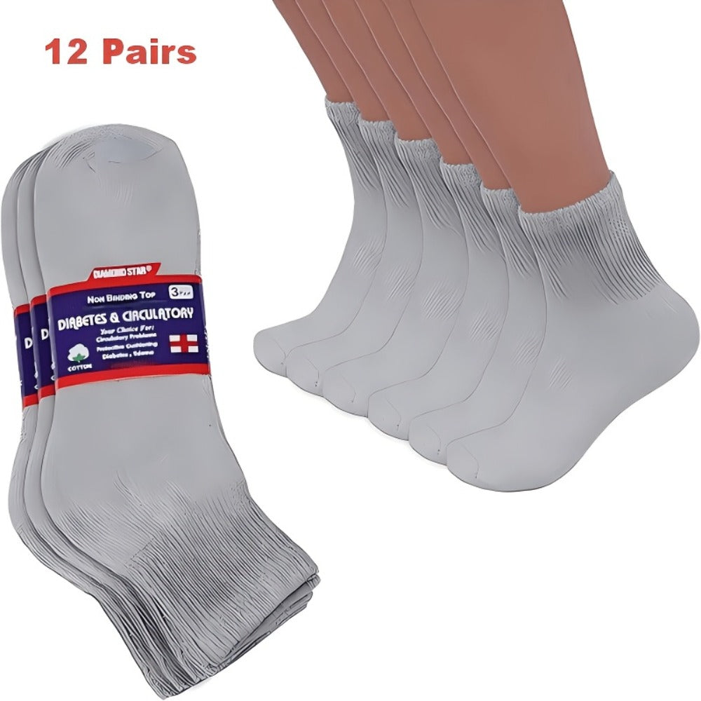 Diabetic Socks 12 Pairs Non Binding Low Cut Cushioned Seamless Loose Fit Ankle Socks for Men Women Edema Neuropathy Wide Toe Box White Black Brown Grey Khaki Navy - product image 7