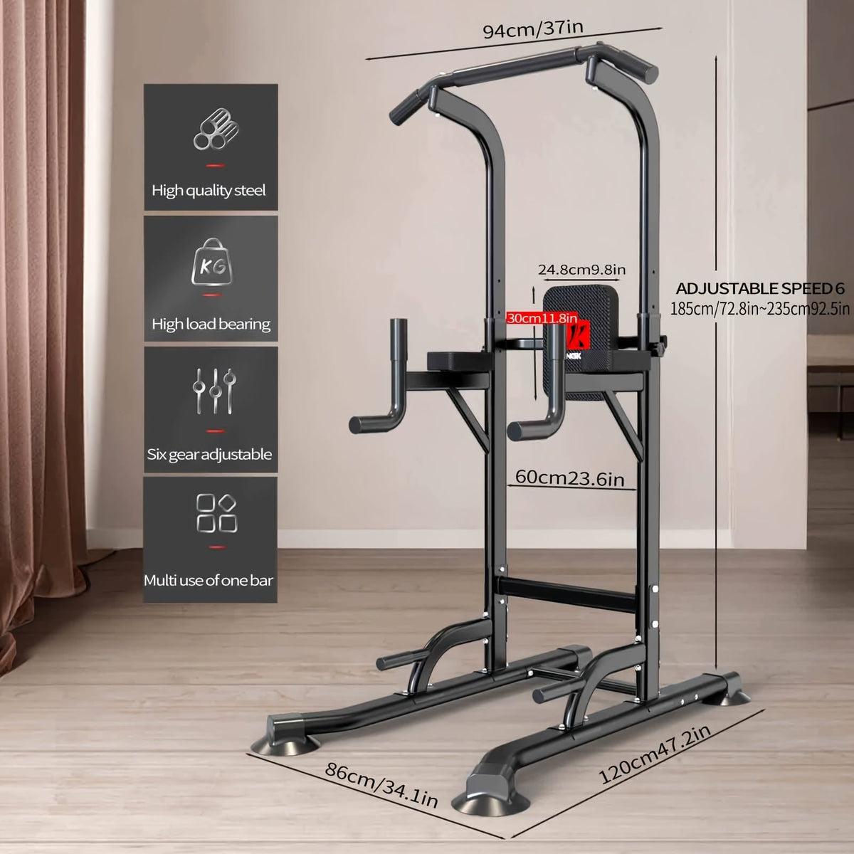 Adjustable Height Multi-Function Home Gym Strength Training Workout Station for Dips, Chin Ups, Push Ups, Leg Raises & Upper Body Exercise, 3 Models Available - product image 2