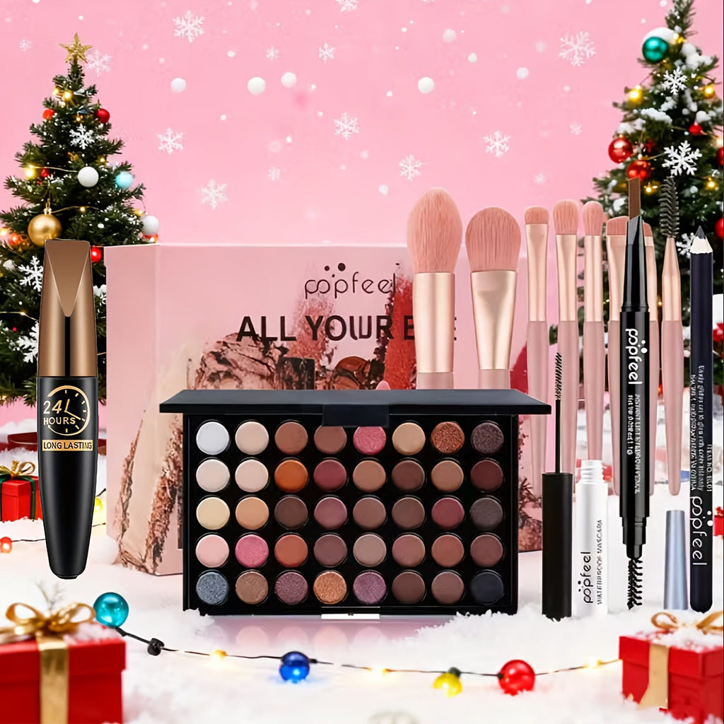 Makeup Kit Full Face All in One Eyeshadow Palette Blush Powder Foundation Mascara Brush Set Berry Neutral Shades for Women Beginners Daily Travel Party Gift - product image 22
