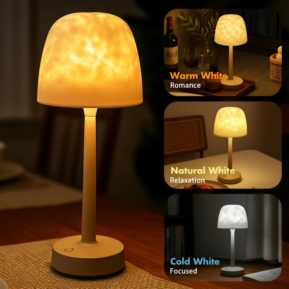 Ocean Wave LED Projector Lamp – 16 Color Rechargeable Cordless Night Light with Remote, Water Ripple Atmosphere Lamp for Bathroom Bedroom, Portable Table Lamp, RGB & Wood Base Opti - product image 2