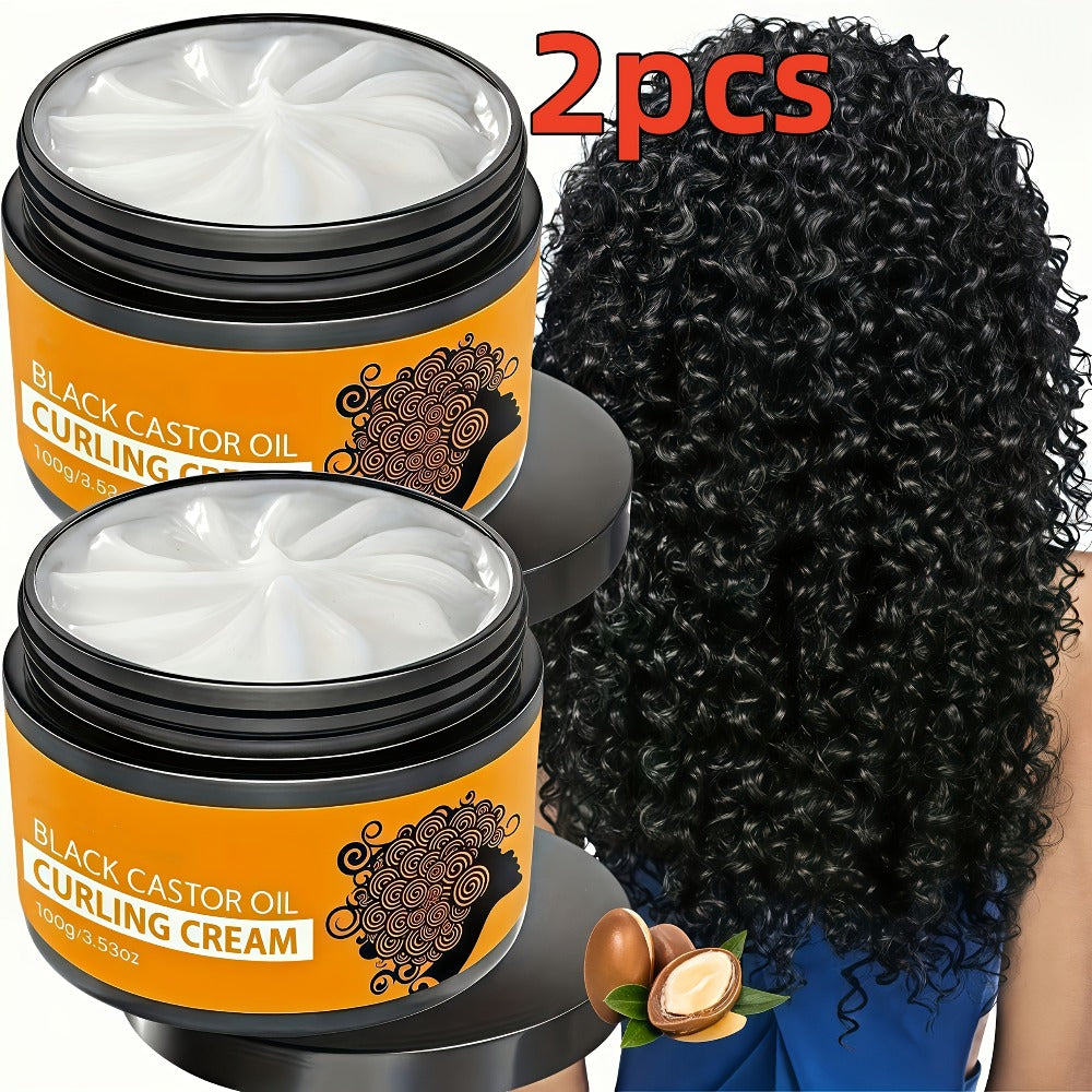 Castor Oil Curl Defining Cream 2-Pack — Deep Moisture Repair Curl Styler with Rosemary & Coconut Oil, Frizz Control, Elastin Boost for Wavy Curly Coarse Hair, Holiday Gift Set - product image