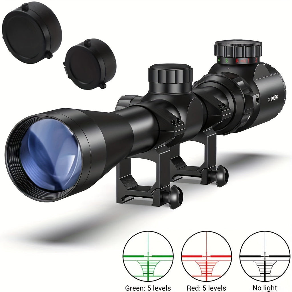 Four-Hole Picatinny Mount Adjustable Tactical Optical Scope for Hunting Shooting Outdoor Use | Waterproof Riflescope 3-9x40 with Red Green Illuminated Reticle - product image