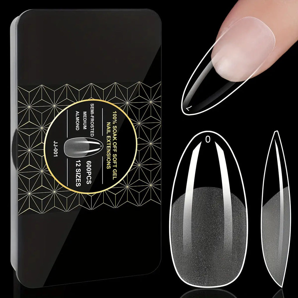 Gel Nail Tips 600 Pieces Clear Crystal Full Cover Nail Extensions – Almond Oval Coffin Stiletto Square Short Medium Long Soft Gel False Nails for Salon & DIY Nail Art Women - product image 24