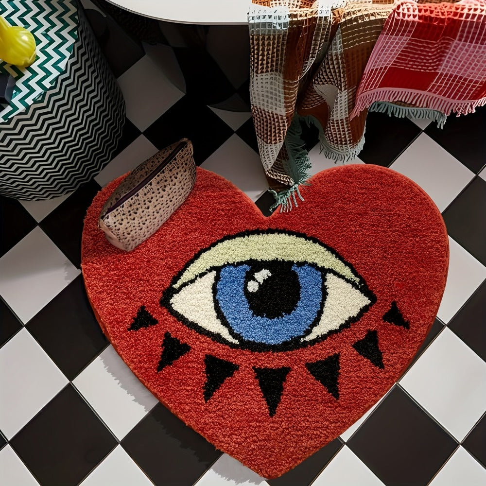 Eye Pattern Heart Shaped Bathroom Mat Plush Non-Slip Absorbent Bath Rug 20x24 inch Valentine Home Decor - product image