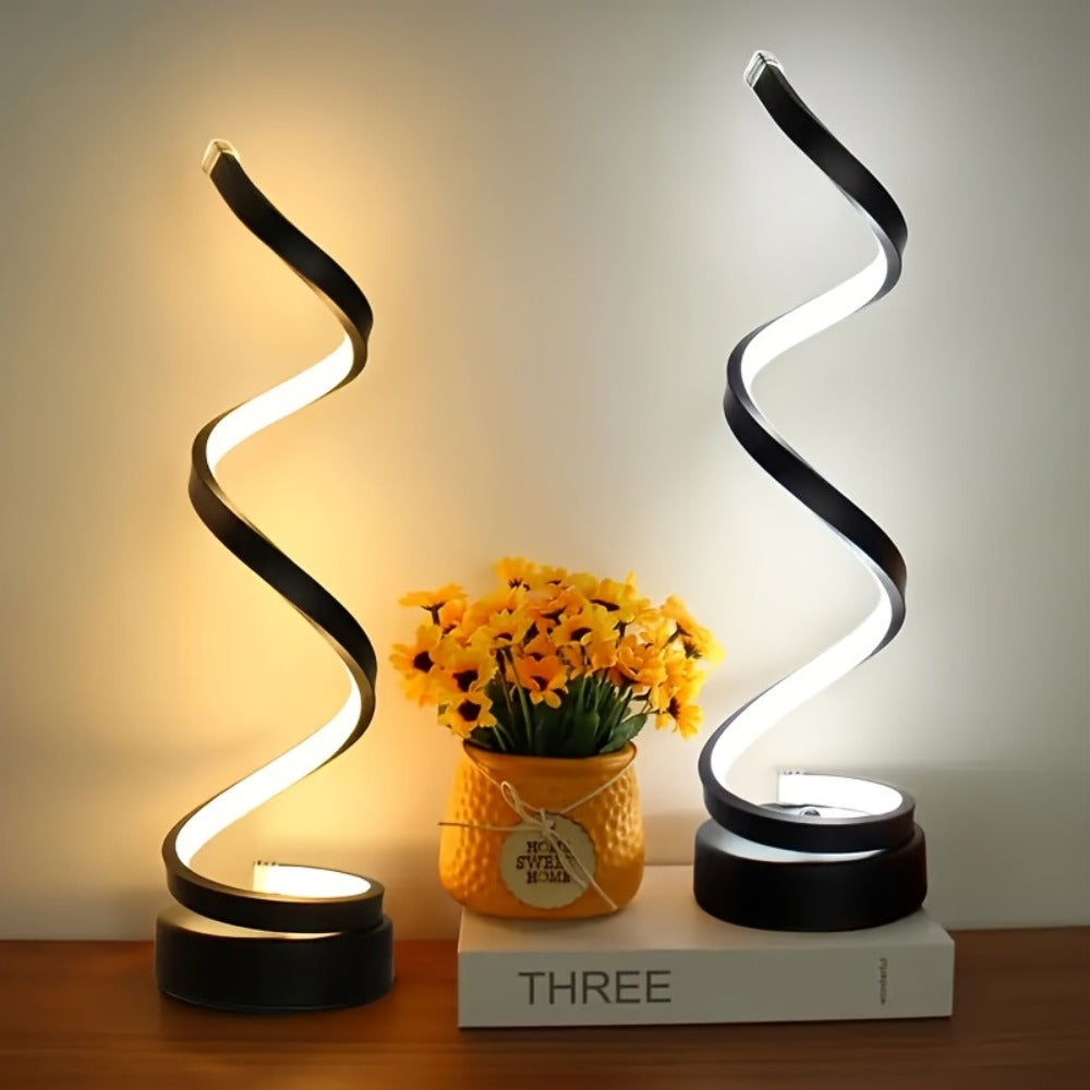 Dimmable Spiral Table Lamp with Touch Control & USB-C Charging Port, 3-Way Brightness Bedside Nightstand Lamp, Modern Minimalist LED Desk Lamp for Bedroom Living Room, Black & Whit - product image 6