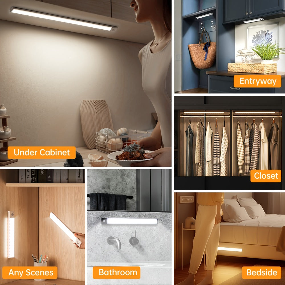 Motion Sensor Cabinet Light LED Under Cabinet Lights USB Rechargeable 3 Color Dimmable with Remote Control Magnetic Wireless Night Light for Kitchen Closet Wardrobe Cupboard Stairs - product image 9