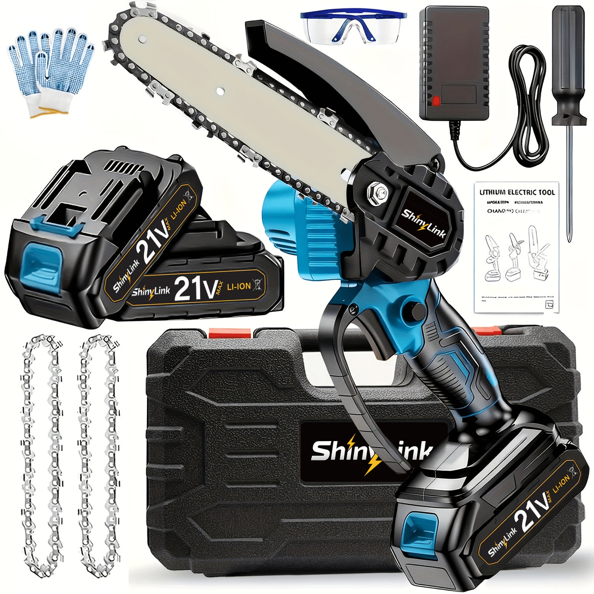 ShinyLink Cordless Mini Chainsaw Suitable for Tree Trimming, 6-Inch Handheld Electric Chainsaw with Battery, Lightweight Portable Chainsaw for Yard Work, Wood - product image