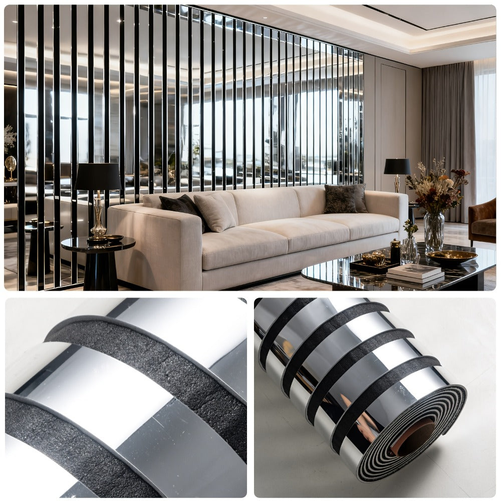 Luxury Mirror 3D Wallpaper Roll Self Adhesive Peel and Stick PVC Vinyl Film Grid Vertical Stripe Pattern for TV Wall Sofa Background Bedroom Living Room Decor Mirror Gold Silver Wa - product image 12