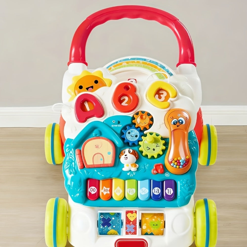 Sit to Stand Baby Push Walker 2-in-1 Adjustable Speed Learning Walker Detachable Play Panel 7-Mode Piano Light-Up Buttons Sound Effects – Baby Shower Birthday Gift – Infant Walking Toy for Boys Girls